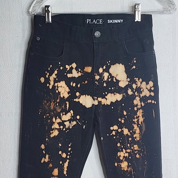 The Children's Place Black Hand Bleached Adj Waist Cotton Skinny Jeans Size 14 - Picture 2 of 16